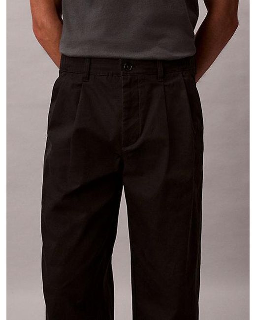 Calvin Klein Black Twill Pleated Trousers for men
