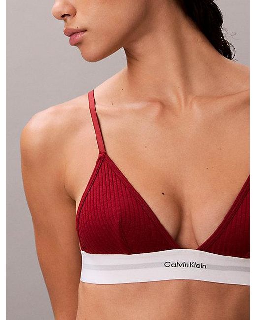 Calvin Klein Red Unlined Triangle Bralette Cotton Modal Stretch Rib