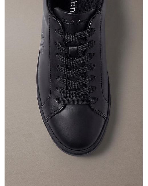Calvin Klein Gray Leather Signature Logo Trainers for men