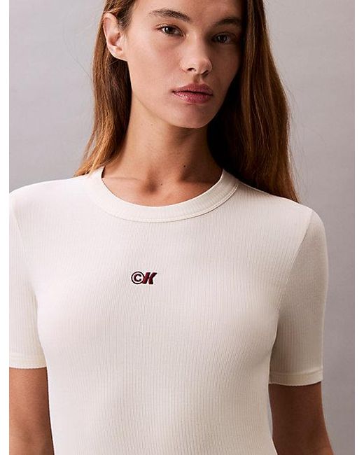 Calvin Klein Modal Stretch Rib Midi Jurk in het Natural