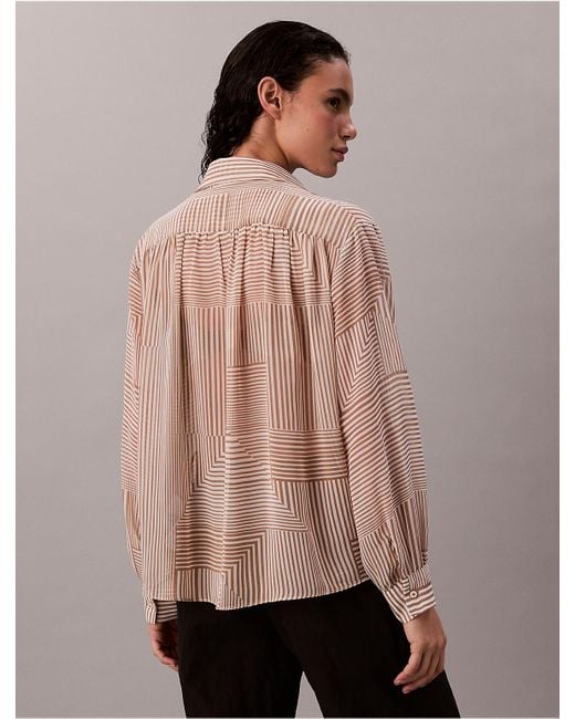 Calvin Klein Natural Chiffon Printed Classic Button-Down Shirt