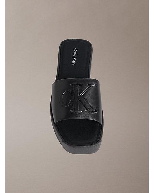 Calvin Klein Gray Amelia Leather Platform Sliders