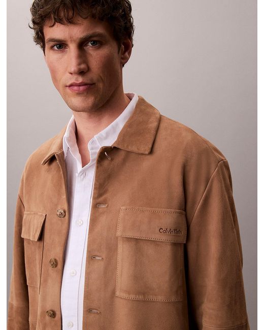 Calvin Klein Blue Relaxed Suede Shirt Jacket for men