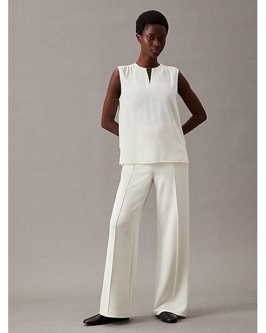Calvin Klein Technisch Gebreide Pantalon Met Wijde Pijp in het White