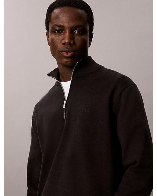 Calvin Klein Gray Premium Cotton Quarter Zip Jumper for men