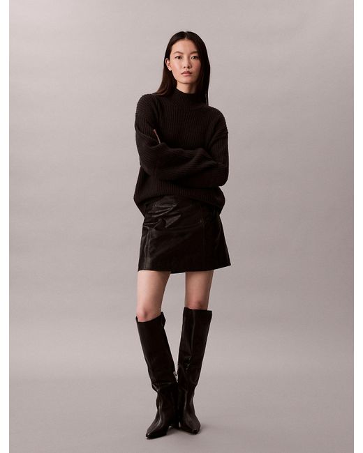Calvin Klein Black Ribbed Chunky Relaxed Turtleneck Jumper