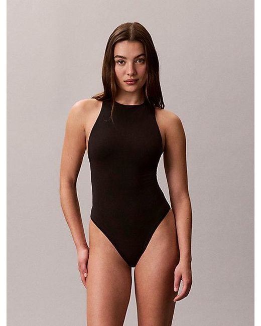 Calvin Klein Black Racerback Bodysuit Icon Cotton Modal