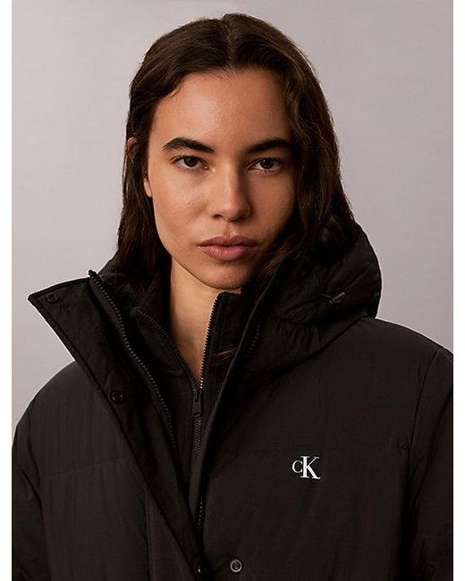 Calvin Klein Brown Jeans Logo Belt Hooded Puffer Coat