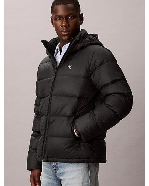 Calvin Klein Black Jeans Hooded Down Puffer Jacket for men