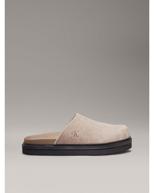 Calvin Klein Gray Suede Clog Slippers