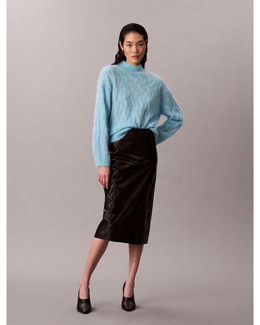 Calvin Klein Blue Brushed Alpaca Blend Printed Turtleneck Jumper