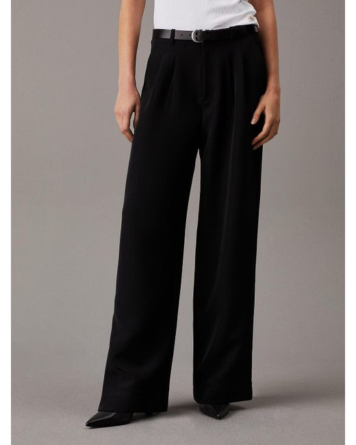 Calvin Klein Black Straight Pleated Crepe Trousers