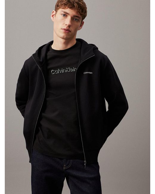 Calvin Klein Black Cotton Zip Up Hoodie for men