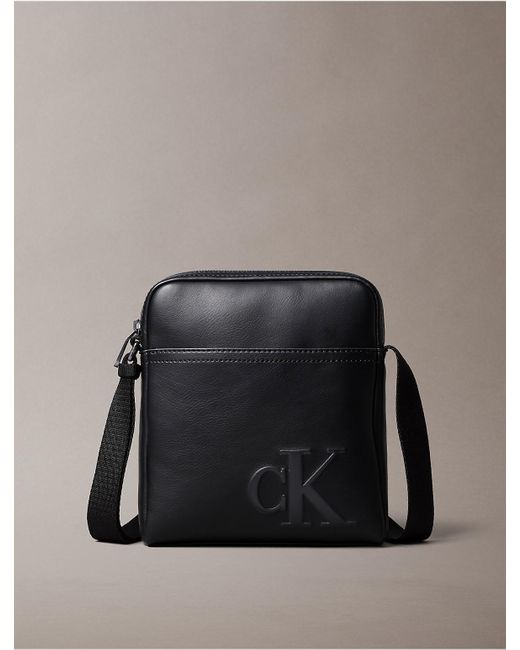 Calvin Klein Black Embossed Monogram Logo Reporter Bag for men