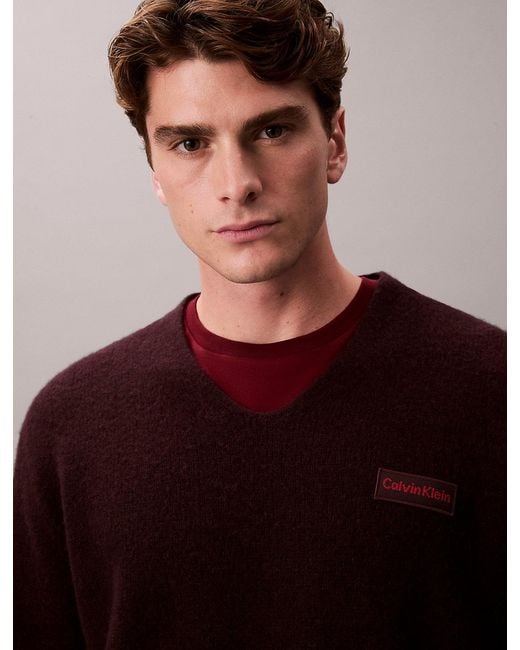 Calvin Klein Blue Boiled Merino Wool V-Neck Jumper for men