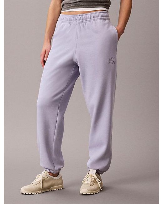 Calvin Klein Purple Jeans Cotton Terry Monogram Joggers