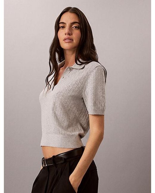 Calvin Klein Gray Pointelle Short Sleeve Polo Jumper
