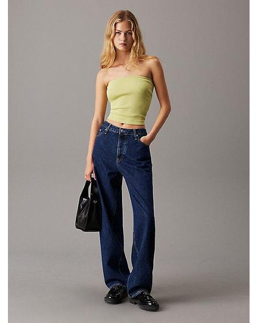 Calvin Klein Blue Trägerloses Top Aus Gerippter Baumwolle