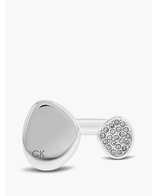 Calvin Klein White Organic Shape Crystal Open Ring