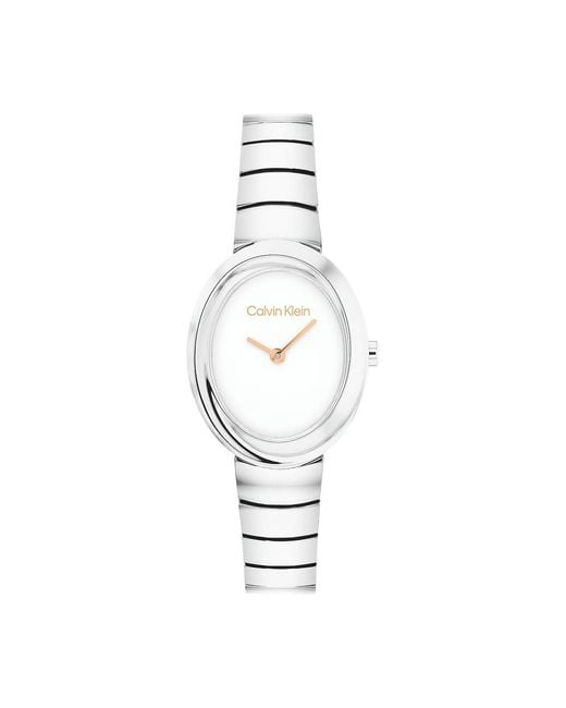 Calvin Klein White Oval Twisted Bezel Bracelet Watch