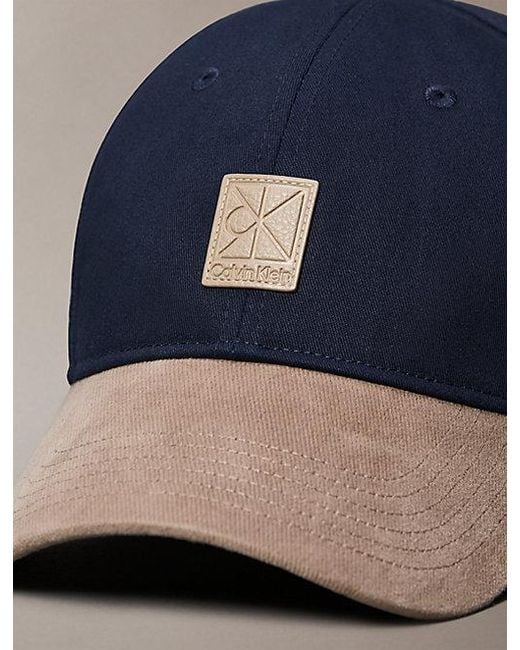 Calvin Klein Blue Mixed Media Colourblock Emblem Logo Cap for men