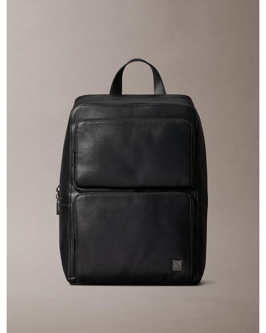 Calvin Klein Gray Slim Saffiano Emblem Logo Backpack for men