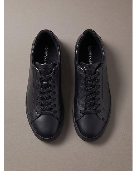 Calvin Klein Gray Leather Signature Logo Trainers for men