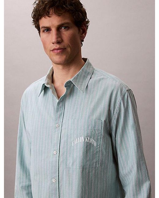 Calvin Klein Relaxed Gestreept Button-Down Overhemd in het Gray voor heren