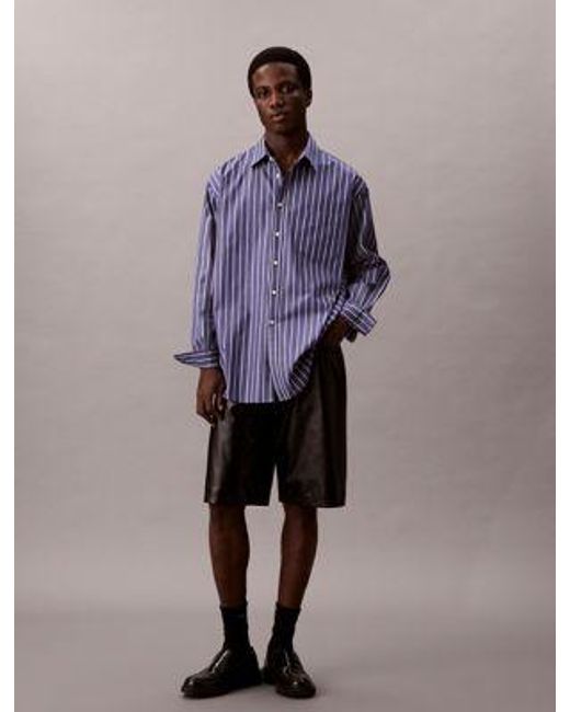 Camisa con botones holgada de rayas Calvin Klein de hombre de color Purple