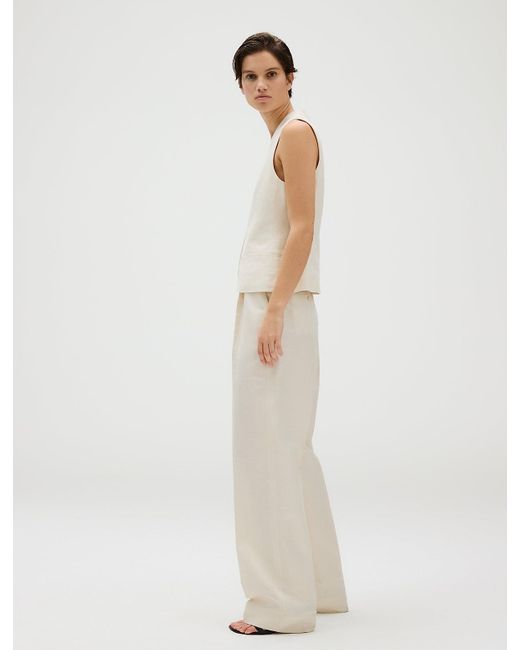Calvin Klein White Relaxed Linen Pleated Trousers