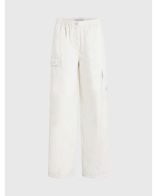 Calvin Klein White Cotton Straight Cargo Pants