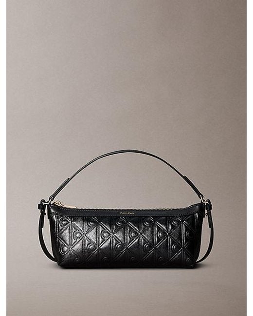 Calvin Klein Black Debossed Allover Emblem Logo Long Shoulder Bag