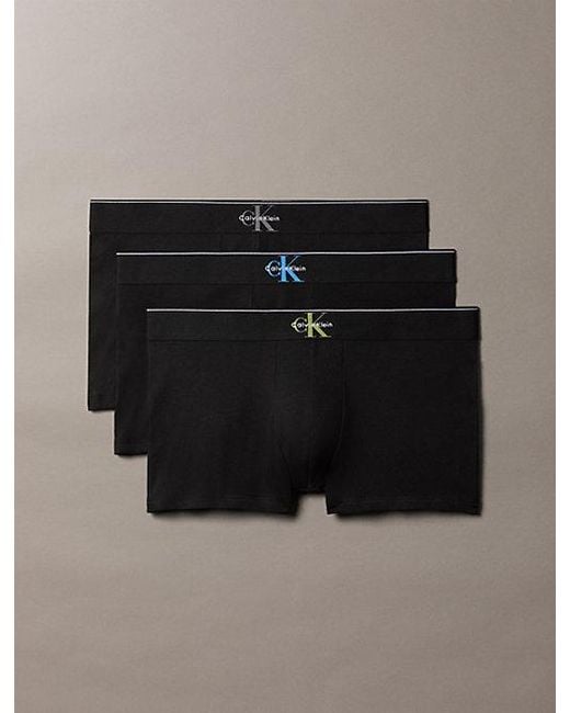 Calvin Klein Black 3 Pack Trunks Graphic Monogram Cotton Stretch for men