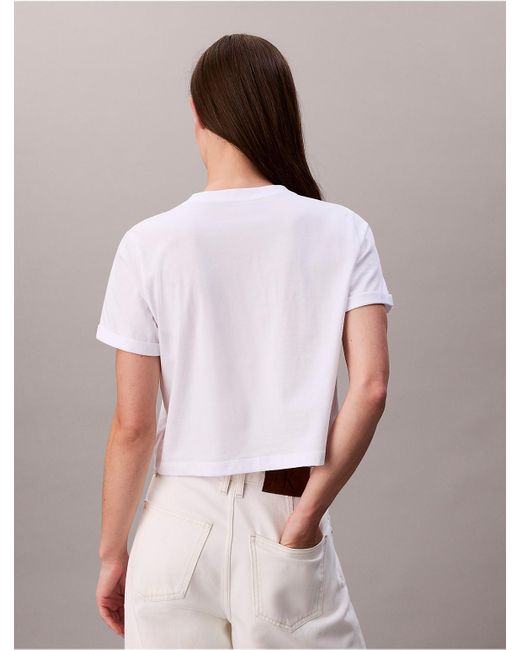 Calvin Klein White Calvin Klein Script Logo Cropped Boxy T-Shirt