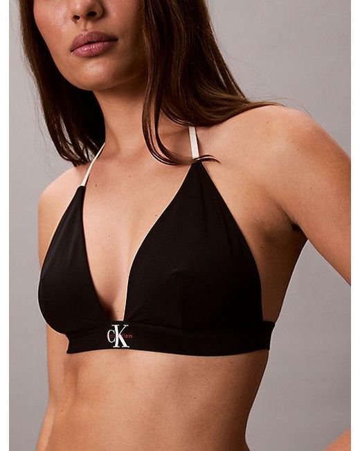 Calvin Klein Brown Halter Triangle Bikini Top Ck Monogram