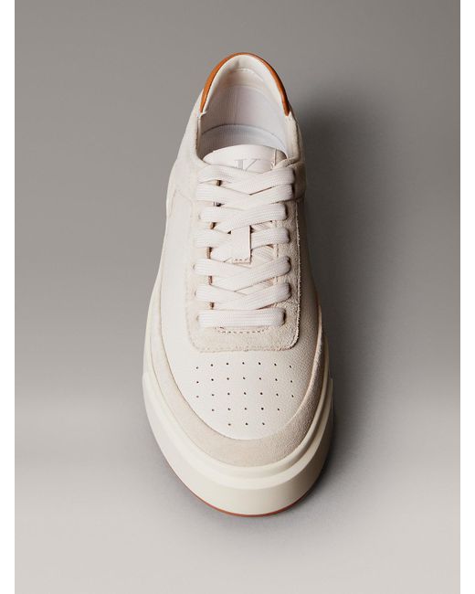 Baskets Signature En Cuir Et Daim Calvin Klein en coloris Gray