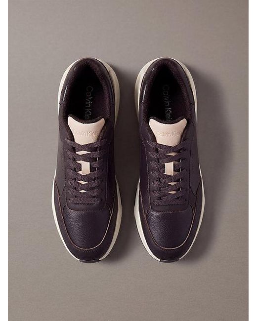Calvin Klein Brown Leather Chunky Dad Trainers for men