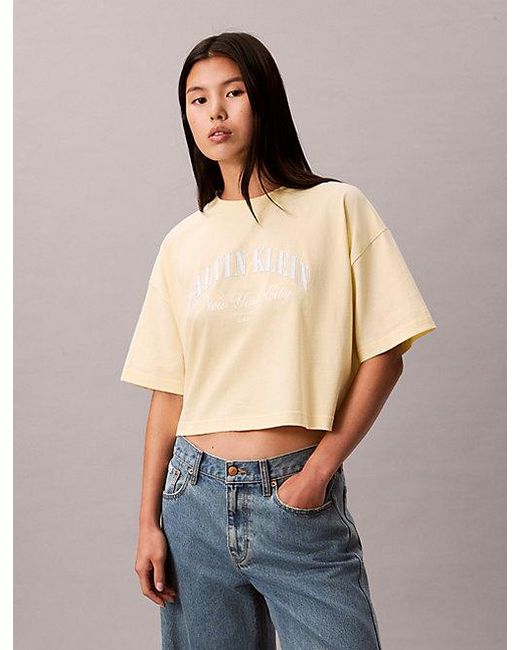 Calvin Klein Blue Jeans Cropped Varsity Logo T-Shirt