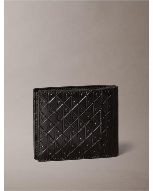 Calvin Klein Gray Embossed Allover Monogram Bifold Wallet With Coin Pouch for men