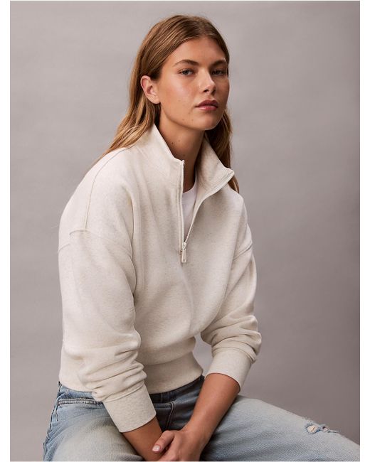 Calvin Klein Gray Calvin Klein Archive Logo Fleece Quarter Zip Mock Neck Sweatshirt