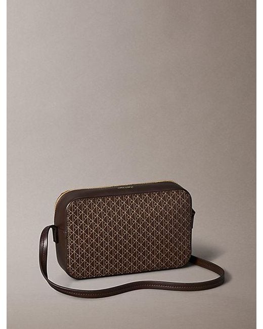 Calvin Klein Brown Allover Emblem Logo Camera Bag