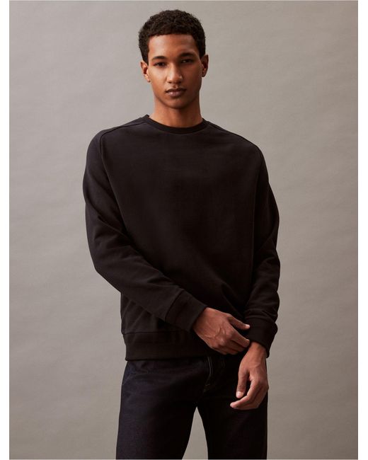 Calvin Klein Black Luxe Terry Crewneck Sweatshirt for men