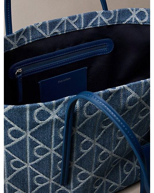 Calvin Klein Blue Large Denim Jacquard Tote Bag With Pouch