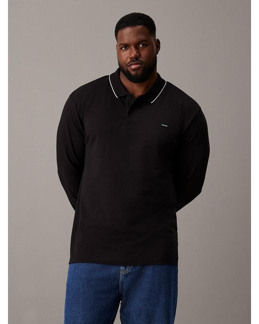Calvin Klein Blue Plus Size Long Sleeve Polo Shirt for men