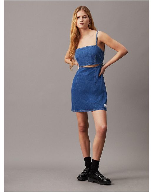 calvin klein blue jean dress Calvin Klein Calvin Klein Cut Out Denim Mini Dress in Blue