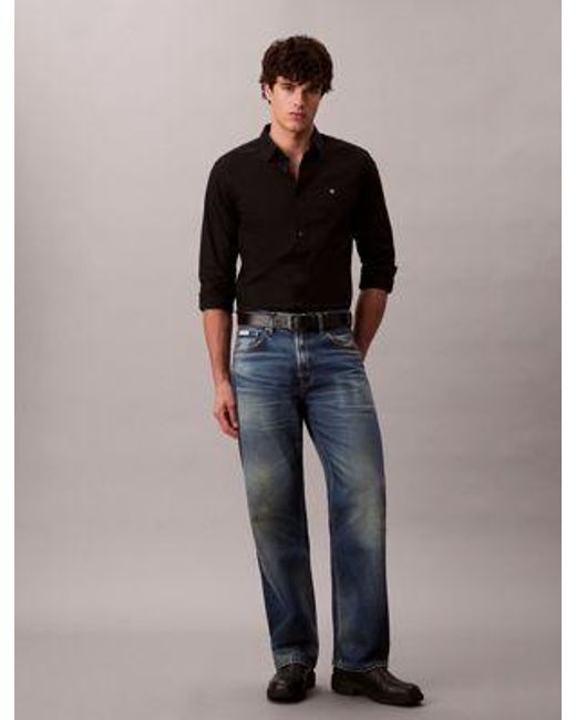 Camisa con botones Oxford clásica de color liso Calvin Klein de hombre de color Black