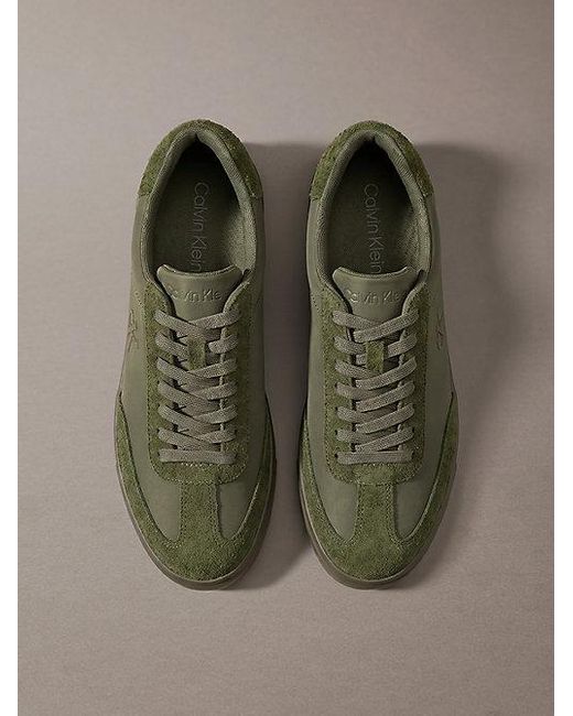 Calvin Klein Brown Suede Mix Signature Logo Trainers for men