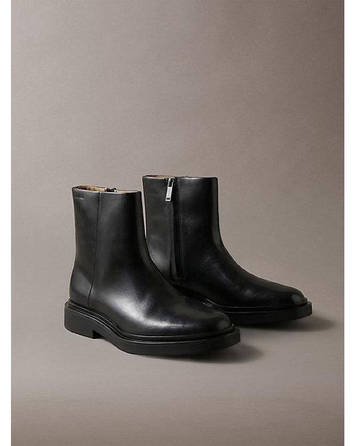 Calvin Klein Black Leather Zip Ankle Boots for men