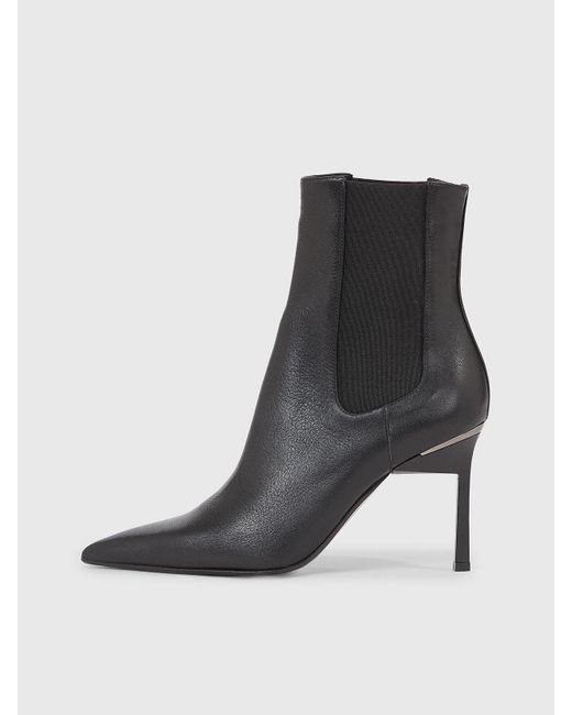 Calvin Klein Black Leather Stiletto Chelsea Boots