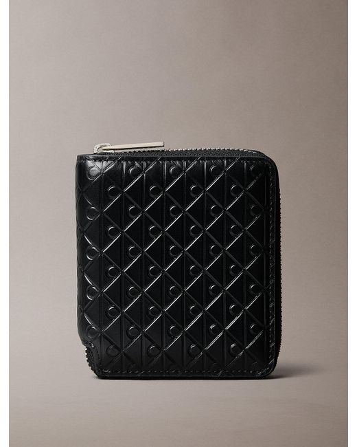 Calvin Klein Black Embossed Allover Monogram Zip Bifold Wallet for men